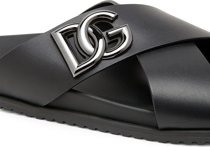 Men's Crossed Strap Leather Sandals - Nero - Size 8 - Image 5