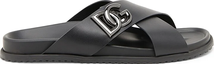 Men's Crossed Strap Leather Sandals - Nero - Size 8
