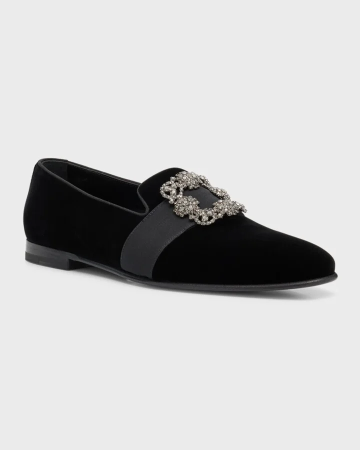Men's Crystal Buckle Suede Loafers - Image 4