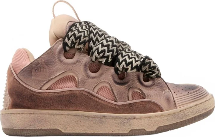 Men's Curb Chunky Distressed Leather Sneakers In Blush Pink