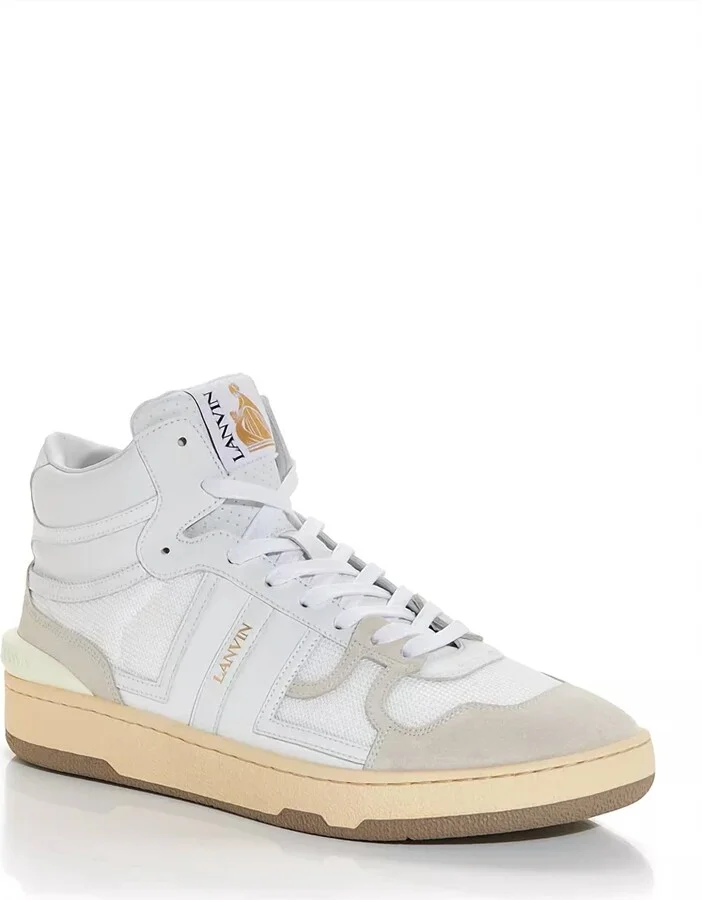 Men's Curb Clay Tennis Leather & Mesh Hi Top Sneakers In White
