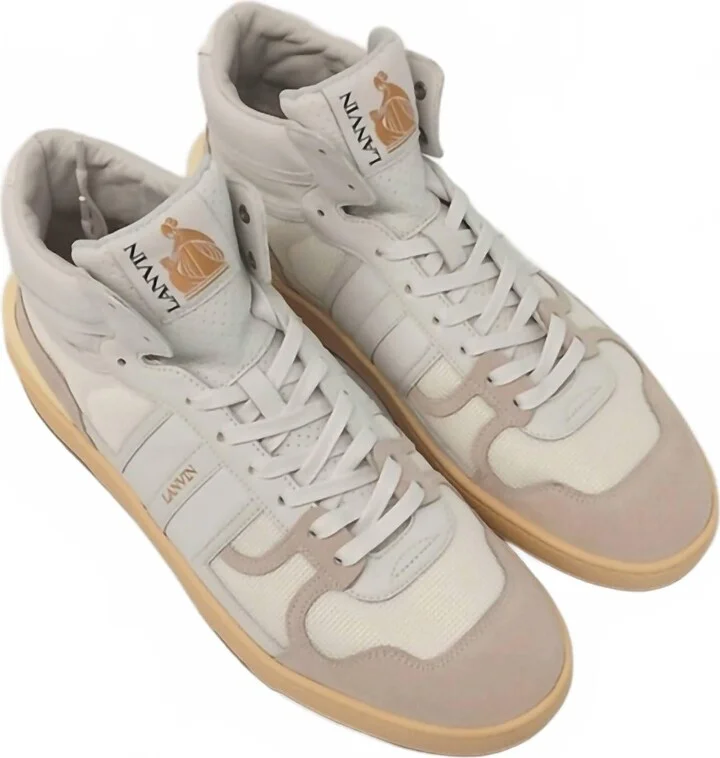 Men's Curb Clay Tennis Leather & Mesh Hi Top Sneakers In White
