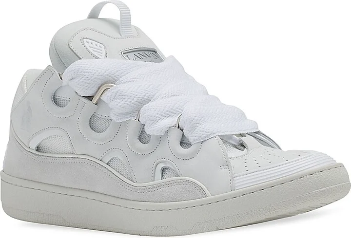 Men's Curb Leather Sneakers - White - Size 2 - Image 2