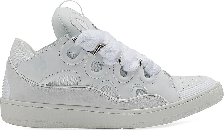 Men's Curb Leather Sneakers - White - Size 2