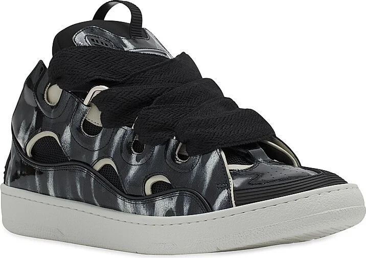 Men's Curb Leather Sneakers with Sparkles - Black - Size 2 - Image 2