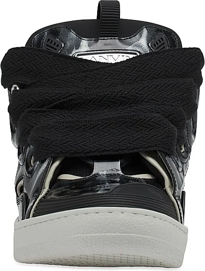 Men's Curb Leather Sneakers with Sparkles - Black - Size 2 - Image 3