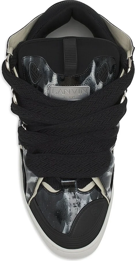 Men's Curb Leather Sneakers with Sparkles - Black - Size 2 - Image 5