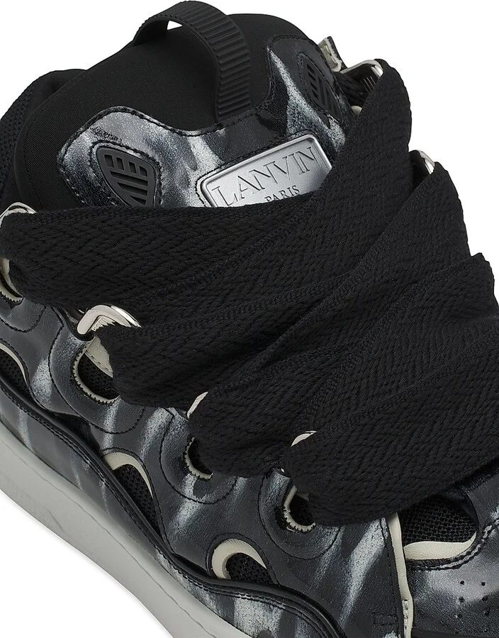 Men's Curb Leather Sneakers with Sparkles - Black - Size 2 - Image 7