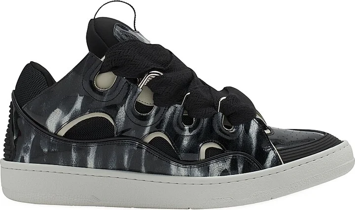 Men's Curb Leather Sneakers with Sparkles - Black - Size 2