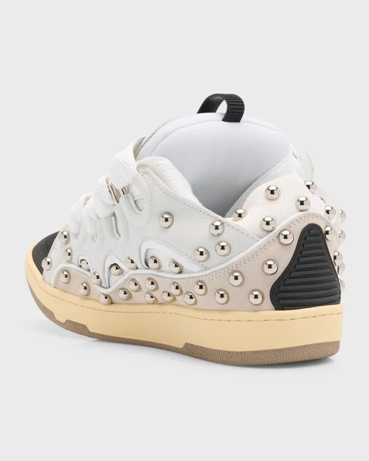 Men's Curb Mesh and Leather Low-Top Sneakers - Image 4