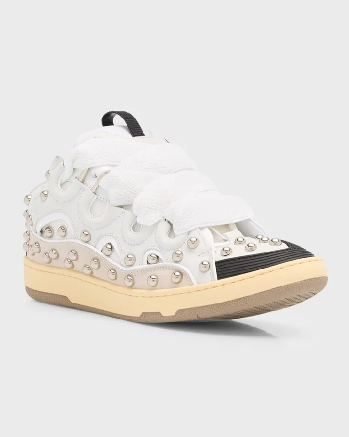 Men's Curb Mesh and Leather Low-Top Sneakers - Image 7