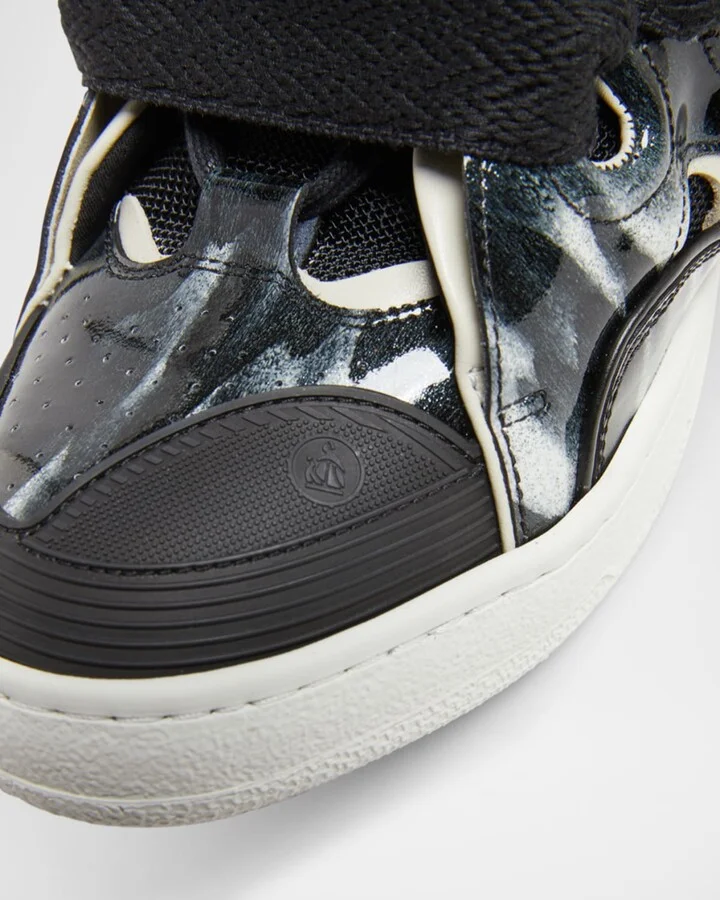 Men's Curb Mesh and Leather Low-Top Sneakers - Image 2