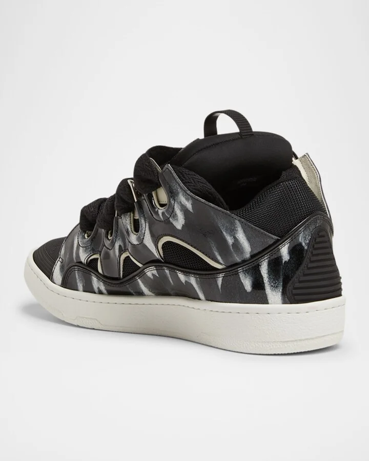 Men's Curb Mesh and Leather Low-Top Sneakers - Image 4