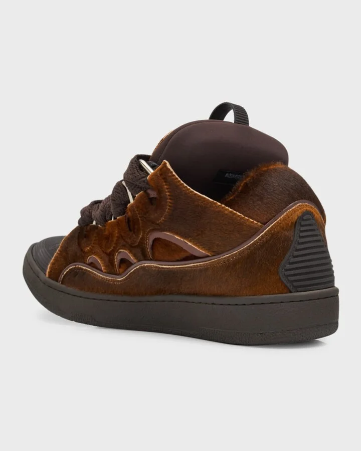 Men's Curb Pony-Effect Leather Low-Top Sneakers - Image 3