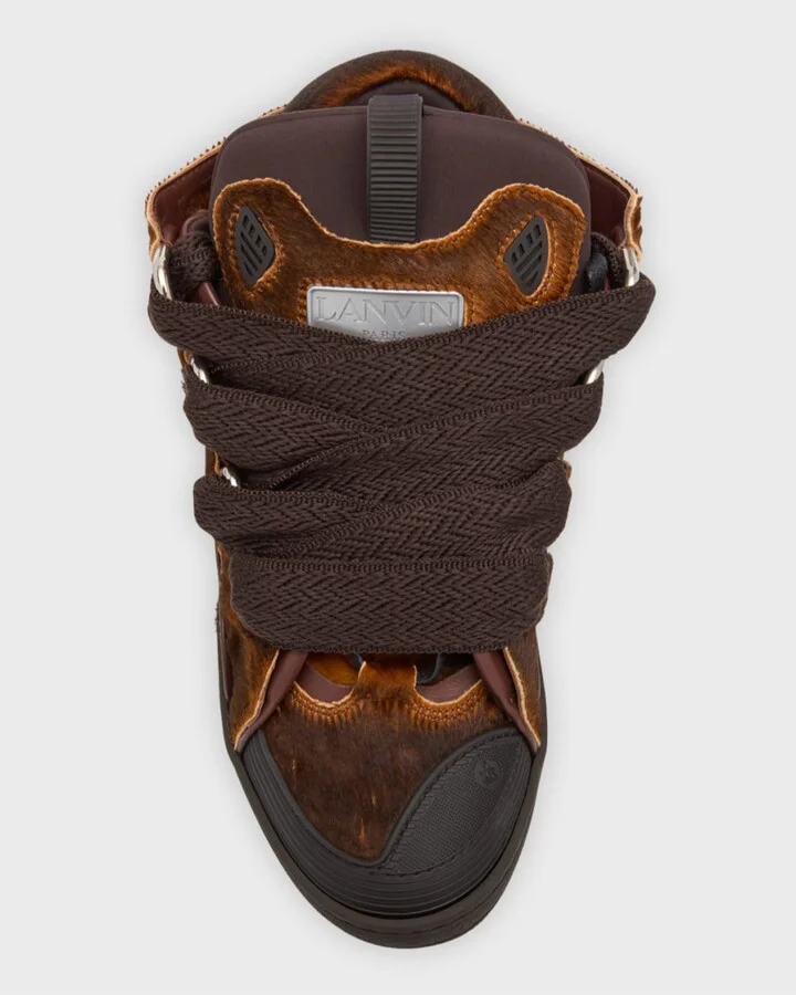 Men's Curb Pony-Effect Leather Low-Top Sneakers - Image 4