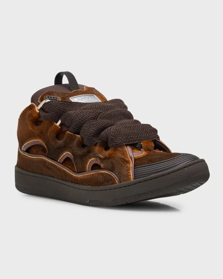 Men's Curb Pony-Effect Leather Low-Top Sneakers - Image 5
