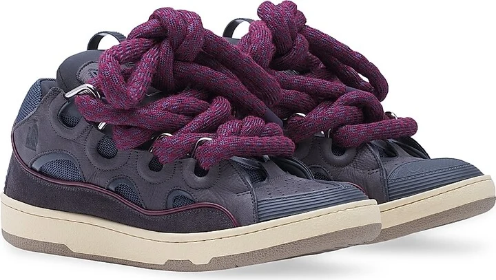 Men's Curb Sneakers in Leather with Snake Laces - Blue Grey - Size 7 - Image 2