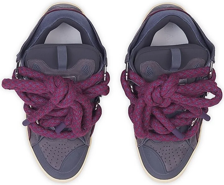 Men's Curb Sneakers in Leather with Snake Laces - Blue Grey - Size 7 - Image 3
