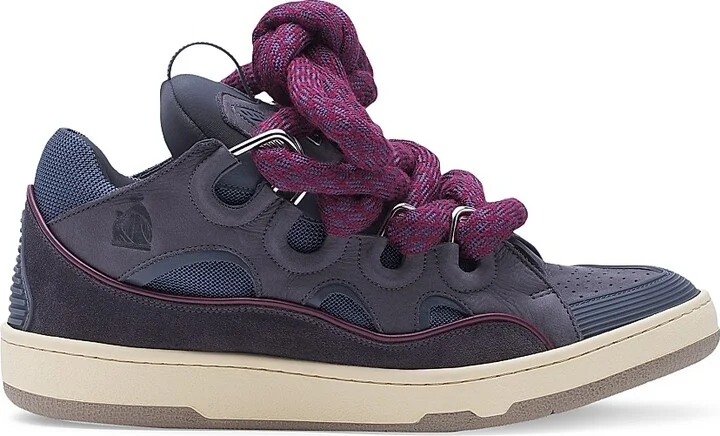 Men's Curb Sneakers in Leather with Snake Laces - Blue Grey - Size 7