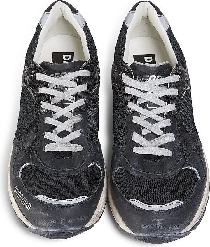 Men's Dad Running Mesh & Leather Low-Top Sneakers - Black Dark Grey - Size 6 - Image 4