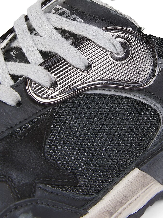 Men's Dad Running Mesh & Leather Low-Top Sneakers - Black Dark Grey - Size 6 - Image 5