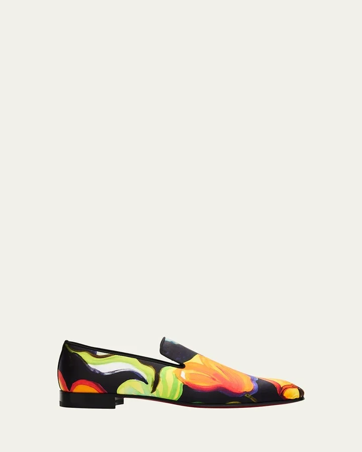 Men's Dandelion Floral Silk Red-Sole Loafers