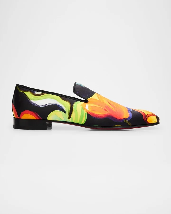 Men's Dandelion Floral Silk Red-Sole Loafers