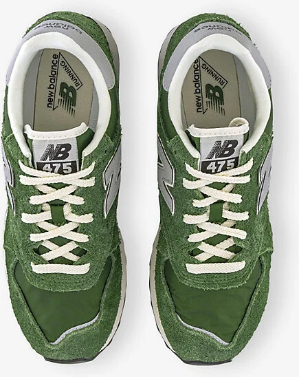 Mens Dark Alpine Green 475 Logo-Embroidered Suede and Mesh Low-Top Trainers 11 - Image 2