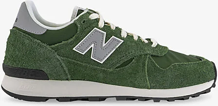 Mens Dark Alpine Green 475 Logo-Embroidered Suede and Mesh Low-Top Trainers 11