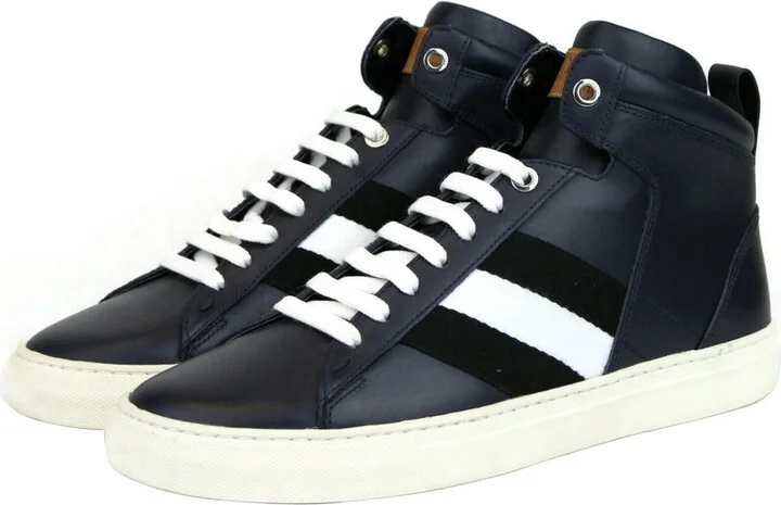 Men's Dark Blue Calf Leather Hi-top Sneaker With Black White Hedern-129 (Size: 8 D) - Image 2
