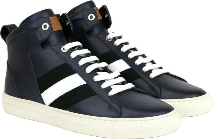 Men's Dark Blue Calf Leather Hi-top Sneaker With Black White Hedern-129 (Size: 8 D) - Image 4
