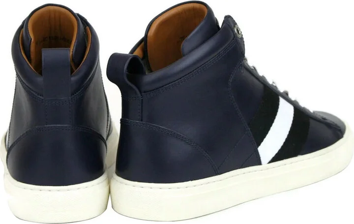 Men's Dark Blue Calf Leather Hi-top Sneaker With Black White Hedern-129 (Size: 8 D) - Image 5