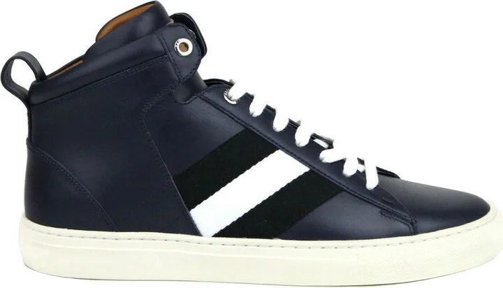 Men's Dark Blue Calf Leather Hi-top Sneaker With Black White Hedern-129 (Size: 8 D) - Image 6