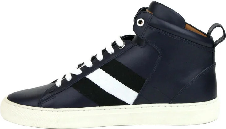 Men's Dark Blue Calf Leather Hi-top Sneaker With Black White Hedern-129 (Size: 8 D) - Image 7