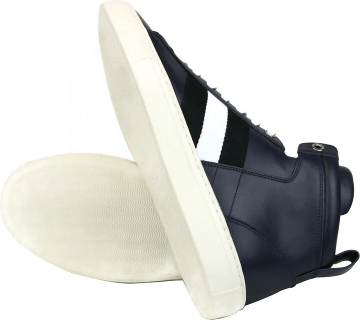 Men's Dark Blue Calf Leather Hi-top Sneaker With Black White Hedern-129 (Size: 8 D) - Image 8