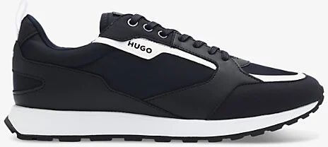 Mens Dark Blue Logo-Embossed Leather and Mesh Low-Top Trainers Eur 39 / 5 Uk Men