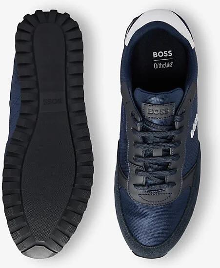 Mens Dark Blue Logo-Embossed Mesh and Suede Low-Top Trainers Eur 47 / 13 Uk Men - Image 2
