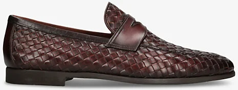 Mens Dark Brown Aston Weave Leather Loafers Eur 43.5 / 9.5 Uk Men