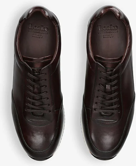 Mens Dark Brown Bannister Tonal-Stitching Leather Low-Top Trainers Eur 42 / 8 Uk Men - Image 2