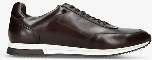 Mens Dark Brown Bannister Tonal-Stitching Leather Low-Top Trainers Eur 42 / 8 Uk Men