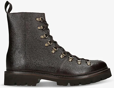 Mens Dark Brown Brady Lace-Up Flat Leather Ankle Boots Eur 43.5 / 9.5 Uk Men