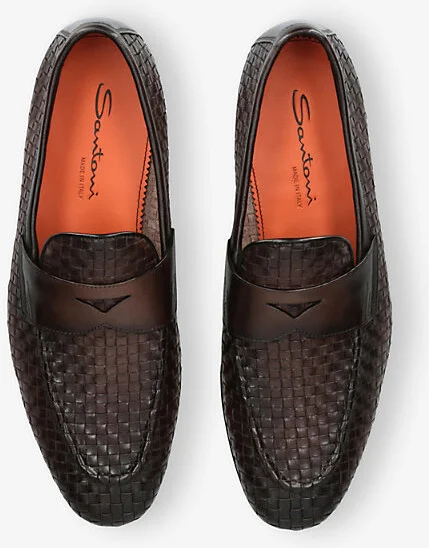 Mens Dark Brown Carlos Weave Leather Penny Loafers Eur 46 / 12 Uk Men - Image 2