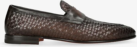 Mens Dark Brown Carlos Weave Leather Penny Loafers Eur 46 / 12 Uk Men
