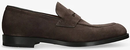 Mens Dark Brown Classic Suede Penny Loafers Eur 44 / 10 Uk Men