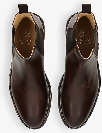 Mens Dark Brown Contrast-Stitch Leather Chelsea Boots Eur 40 / 6 Uk Men - Image 2