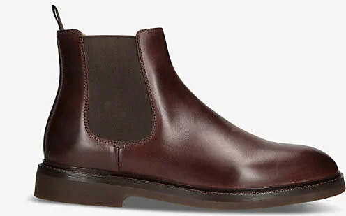 Mens Dark Brown Contrast-Stitch Leather Chelsea Boots Eur 40 / 6 Uk Men