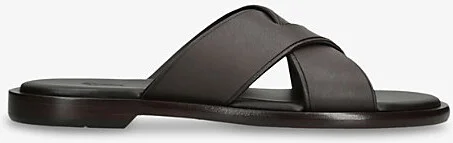 Mens Dark Brown Crossover-Strap Leather Flat Sandals Eur 42 / 8 Uk Men