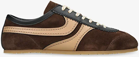 Mens Dark Brown Dustin Stripe Suede Low-Top Trainers Eur 40 / 7 Uk Women