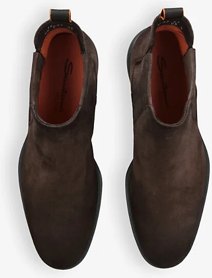 Mens Dark Brown Easy Flat Suede Chelsea Boots Eur 41.5 / 7.5 Uk Men - Image 2