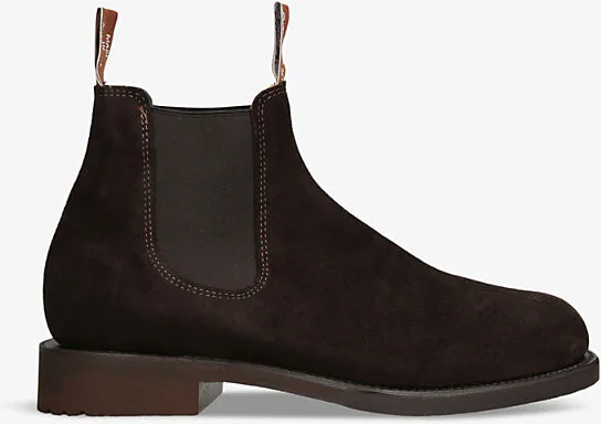 Mens Dark Brown Gardener Elasticated-Panel Suede Ankle Boots Eur 43.5 / 9.5 Uk Men